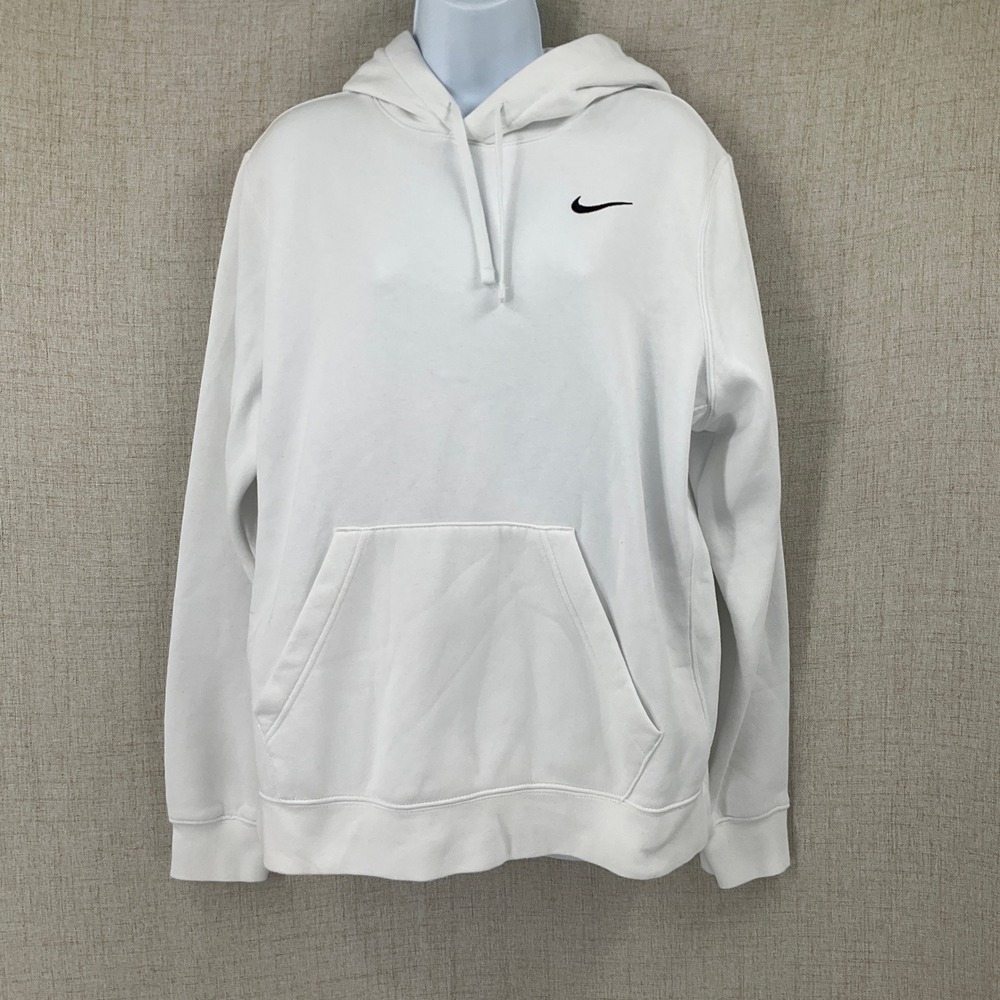 Nike Hoodie Women XL White Cotton Fleece Embroidered Swoosh Pullover Classic